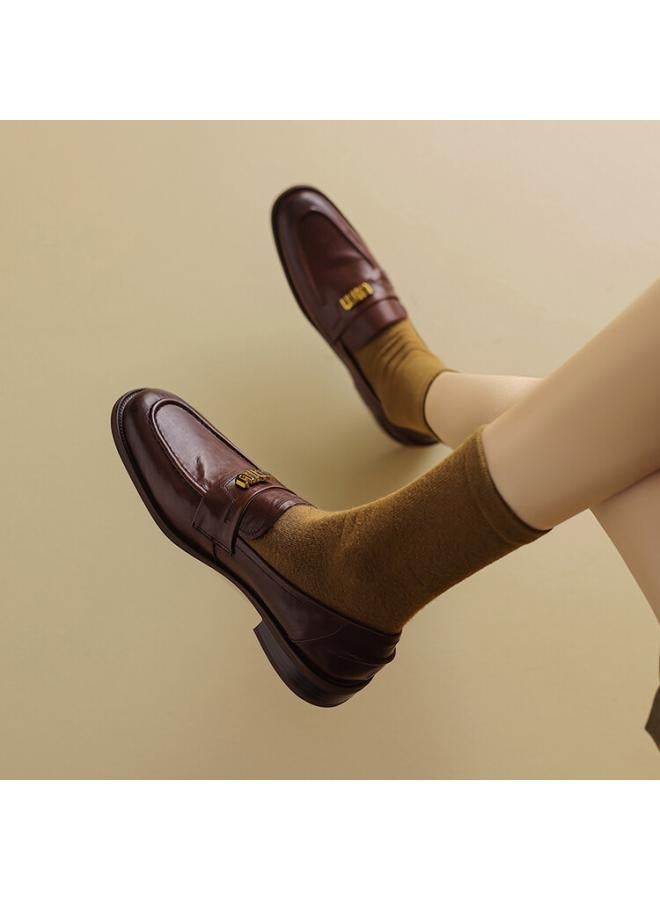 SHAKA Tire Cowhide Loafers Women'S Genuine Leather French Spring New Fashion Casual Retro Single-Layer Shoes Women'S All-Match - Image 4