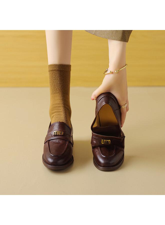 SHAKA Tire Cowhide Loafers Women'S Genuine Leather French Spring New Fashion Casual Retro Single-Layer Shoes Women'S All-Match - Image 2