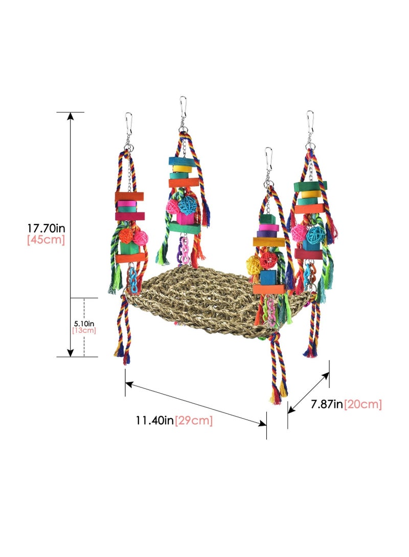 XiuWoo Colorful Bird Toys with Swing Mat, Large Size Climbing Hammock Mat Chewing Foraging Wall Toy for Lovebird, Parakeet, Budgie, Conure, Cockatiel - Image 5