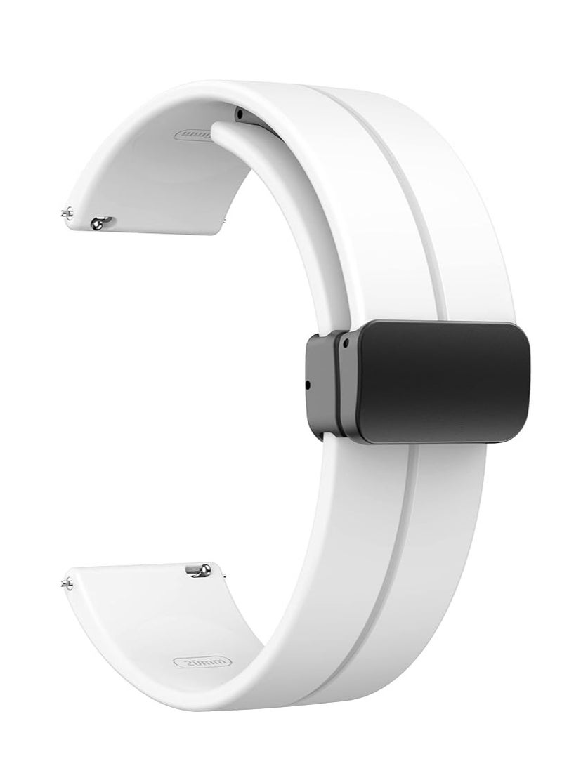 ELTRAZONE Magnetic Silicone Watch Band Strap – Quick Release Soft Sport Band for Men & Women – Skin-Friendly, Sweat-Resistant Design with Magnetic Folding Clasp – Compatible with 16mm, 18mm, 19mm, 20mm, and 22mm Watches – Perfect for Daily Wear and Sports Activities – Stylish White Color - Image 1