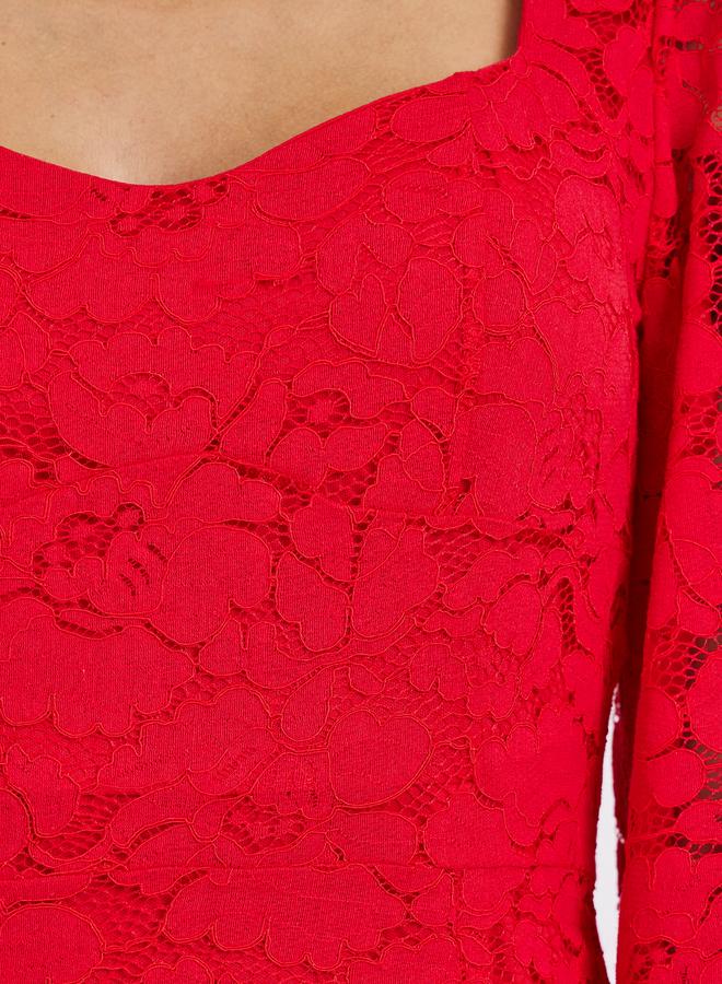 Styli Red Lace Overlay Sheath Midi Dress - Image 4