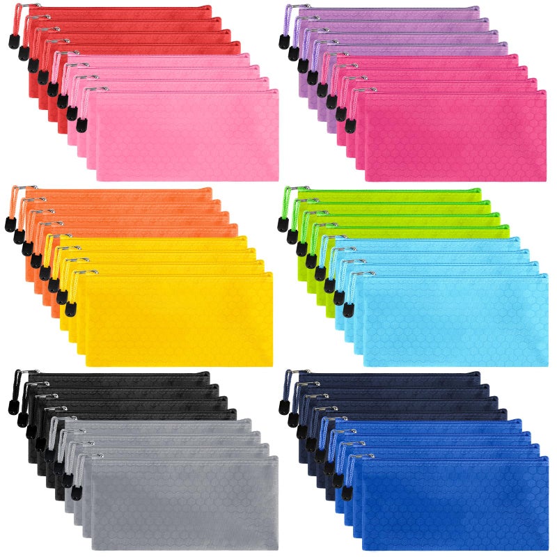EOOUT 48pcs Pencil Case Zipper Pouch Bill Size Pencil Storage Small Pencil Organizing Waterproof Bags for Office Supplies Travel Accessories in 12 Colors