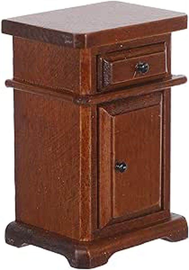 Solid Timber Vintage Side Cabinet Compact Bedside Table for Dollhouse Bedroom Furniture Scene Building - Image 1