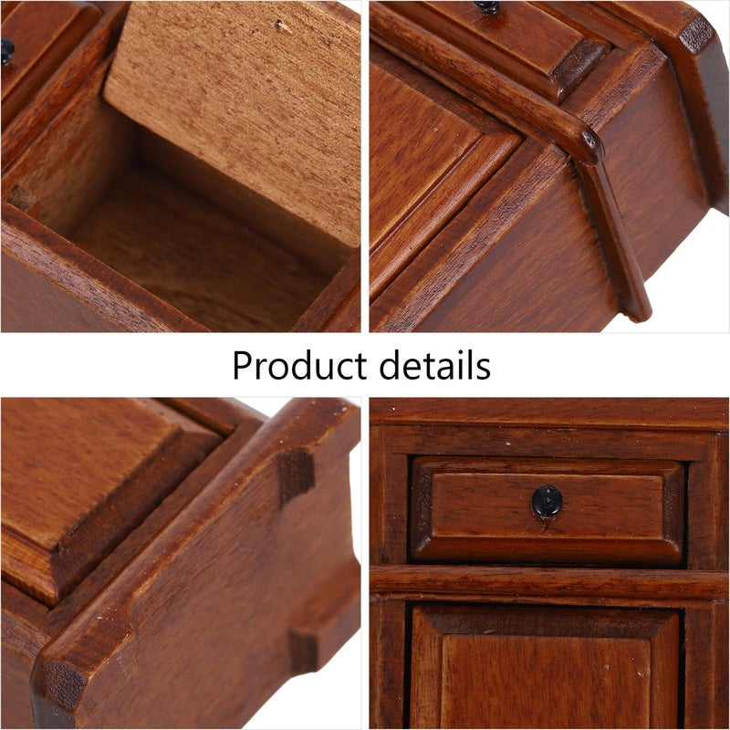 Solid Timber Vintage Side Cabinet Compact Bedside Table for Dollhouse Bedroom Furniture Scene Building - Image 4