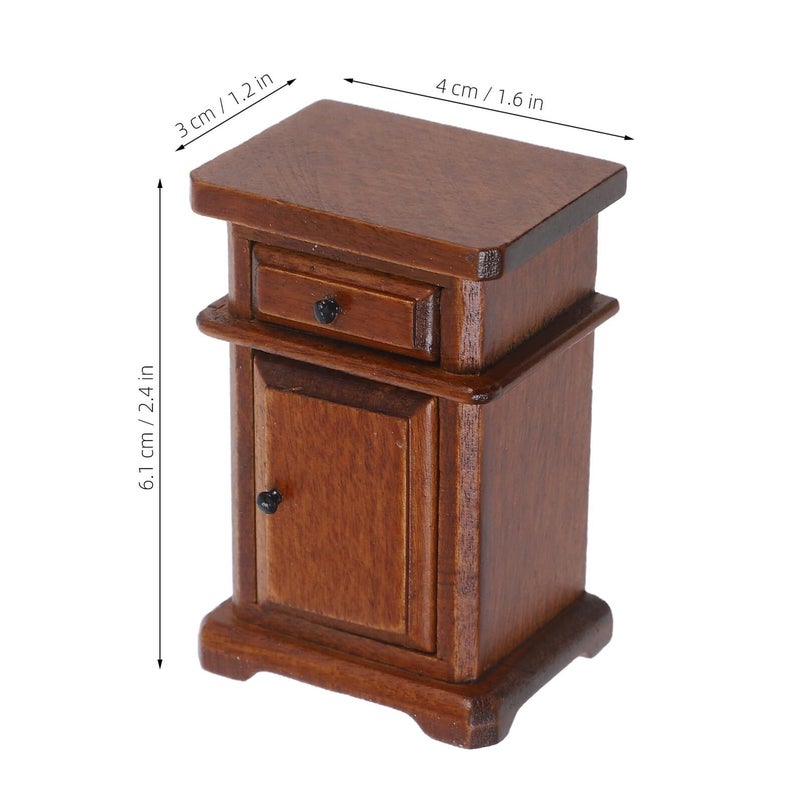 Solid Timber Vintage Side Cabinet Compact Bedside Table for Dollhouse Bedroom Furniture Scene Building - Image 3