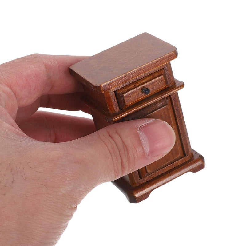 Solid Timber Vintage Side Cabinet Compact Bedside Table for Dollhouse Bedroom Furniture Scene Building - Image 5