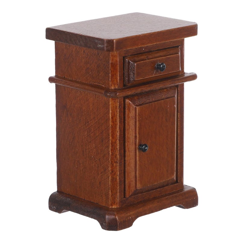 Solid Timber Vintage Side Cabinet Compact Bedside Table for Dollhouse Bedroom Furniture Scene Building - Image 2