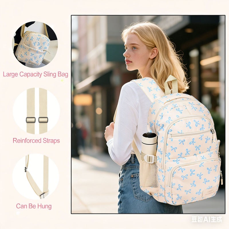 Quilted Corduroy Student Backpack Set with Pencil Case and Insulated Bag - Image 1