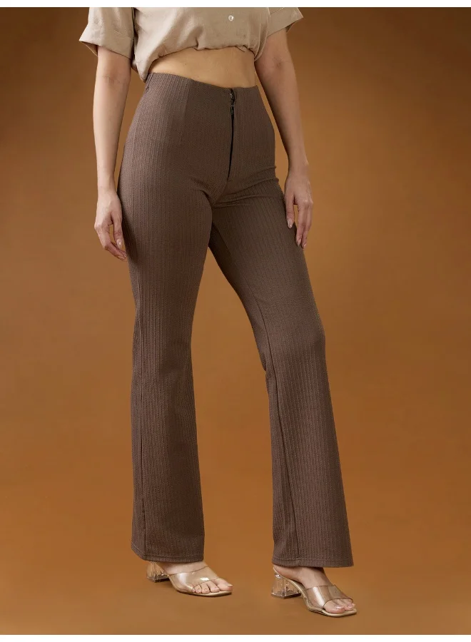 globus Women Mouse Self Design Mid Rise Tapered Fit Stretchable Trousers