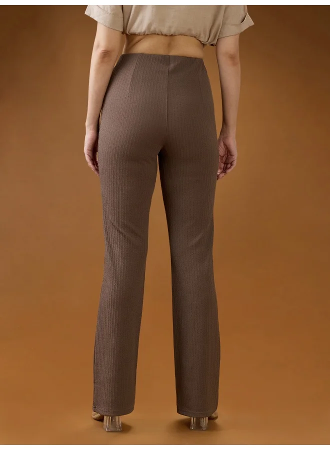 globus Women Mouse Self Design Mid Rise Tapered Fit Stretchable Trousers