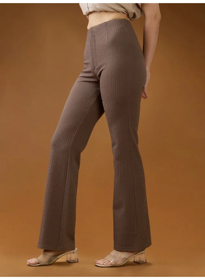 globus Women Mouse Self Design Mid Rise Tapered Fit Stretchable Trousers