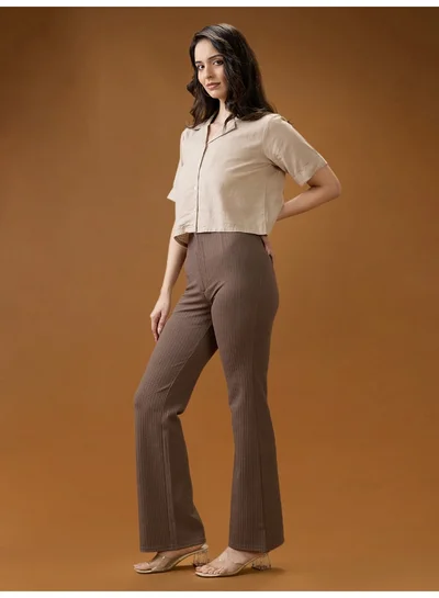 globus Women Mouse Self Design Mid Rise Tapered Fit Stretchable Trousers
