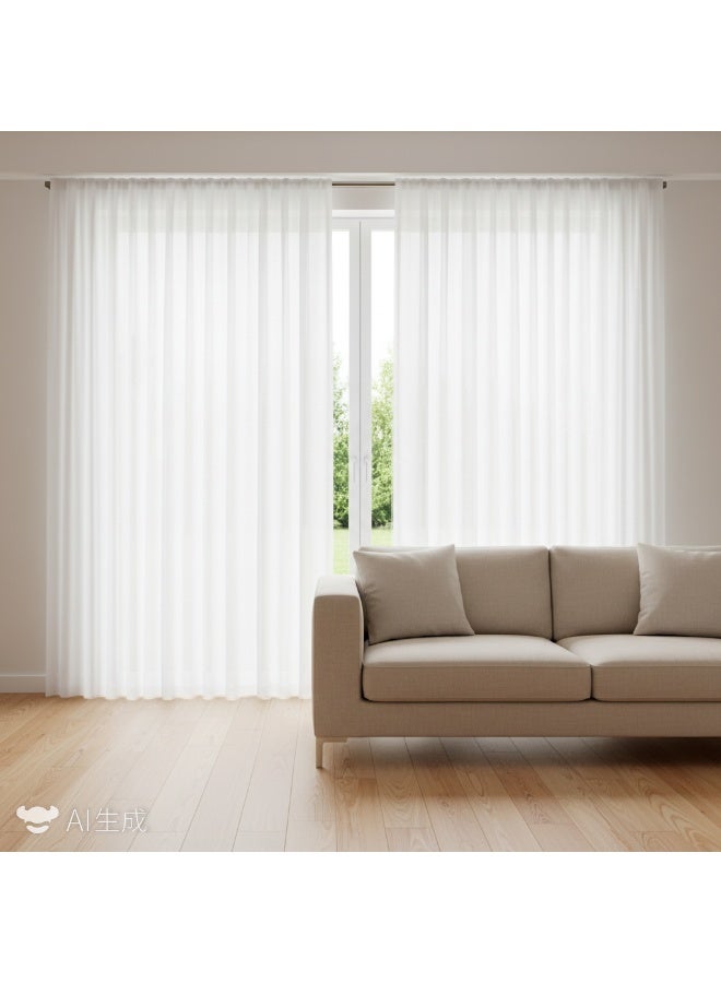 Bluejw 180*180 cm Vertical Stripes White Gauze Curtains Living Room Pervious To Light Window Screen - Image 1