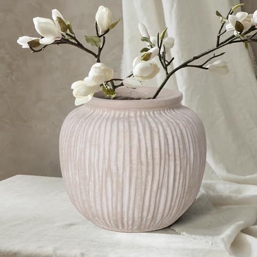 Oakrain Large Rustic Minimalist Vase, 9" Distressed Round Floor Vase for Home Decor, Farmhouse Centerpieces Planters for Living Room Indoor Outdoor Use, Vintage White - Image 2