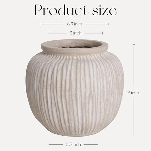 Oakrain Large Rustic Minimalist Vase, 9" Distressed Round Floor Vase for Home Decor, Farmhouse Centerpieces Planters for Living Room Indoor Outdoor Use, Vintage White - Image 3