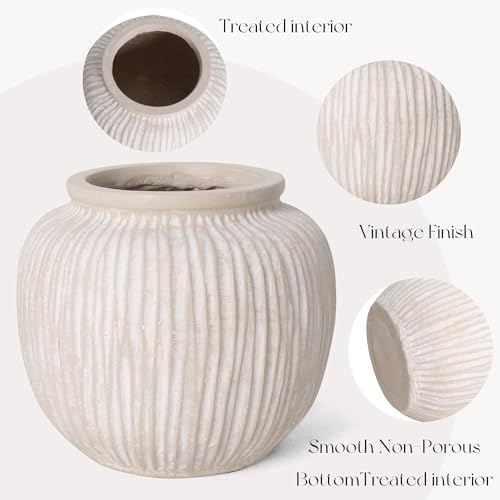 Oakrain Large Rustic Minimalist Vase, 9" Distressed Round Floor Vase for Home Decor, Farmhouse Centerpieces Planters for Living Room Indoor Outdoor Use, Vintage White - Image 4