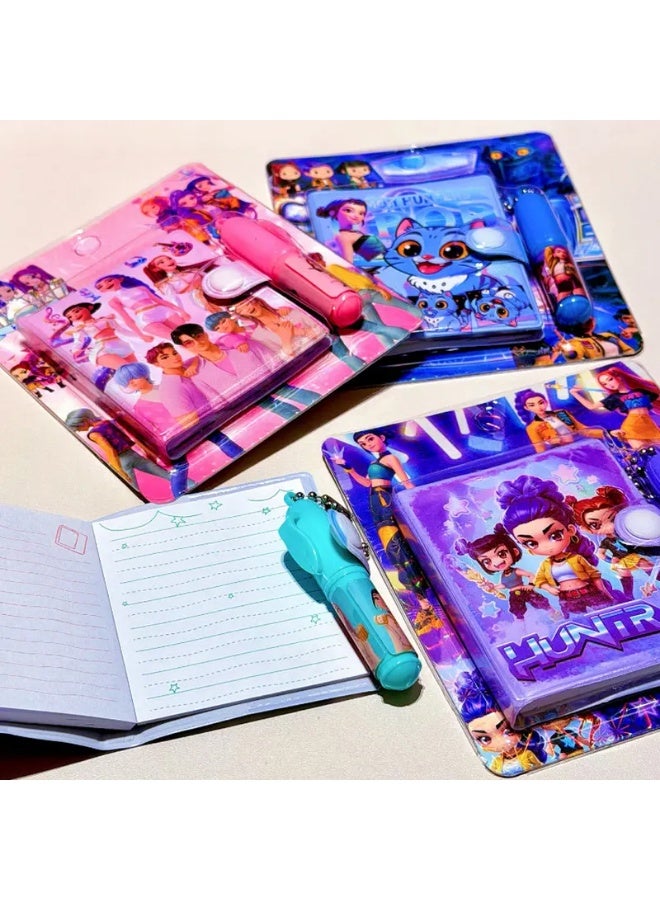 KPOP Huntrix Mini Notebook Set with Pens – 4 Pack Cute Mira Rumi Zoey Kpop Stationery Set | Pocket Size Notebooks for Girls, Kids & Teens | School Supplies, Gift Set, Travel Journal Kit - Image 1