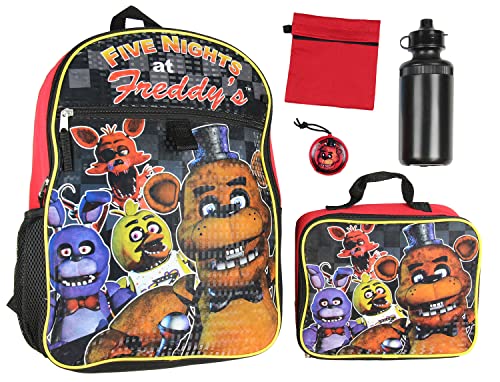 Bioworld Five Nights At Freddy's 16" Backpack Lunch Box Water Bottle Lunch Kit -5 Piece Set - Image 1