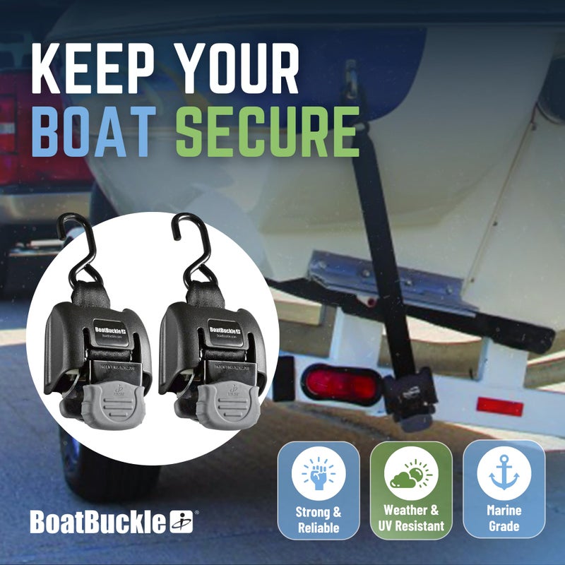 Boatbuckle G2 Transom Boat Tie Down Straps To Trailer 2X43-Inch  2500Lbs Break Strength  Bolt On Retractable Ratchet Straps Heavy Duty  2-Pack - Image 4