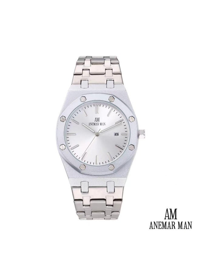 ANEMAR MAN High-quality, water-resistant men's stainless steel wristwatch with a silver strap and silver dial.