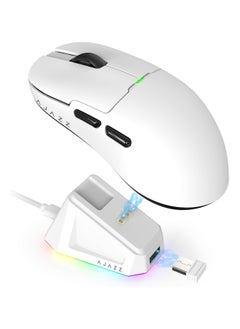 AJ159 Pro Gaming Mouse,2.4Ghz/Wired/Wireless Mice with Magnetic Charging Dock, Ultra-Light 56g, Pixart PAW3395 Sensor, 26000 DPI,  6 Programmable Buttons, 200Hrs Battery, for PC/MAC,white