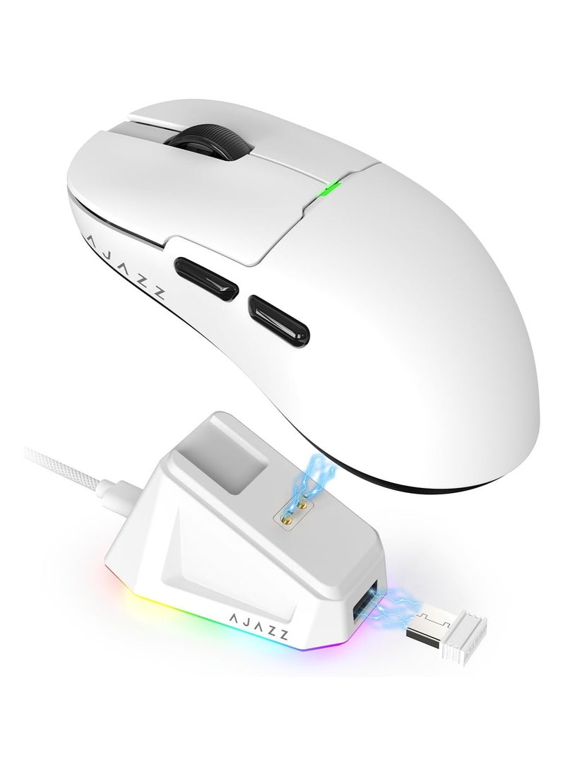 Ajazz - AJ159 Pro Gaming Mouse,2.4Ghz/Wired/Wireless Mice with Magnetic Charging Dock, Ultra-Light 56g, Pixart PAW3395 Sensor, 26000 DPI,  6 Programmable Buttons, 200Hrs Battery, for PC/MAC,white - Image 1