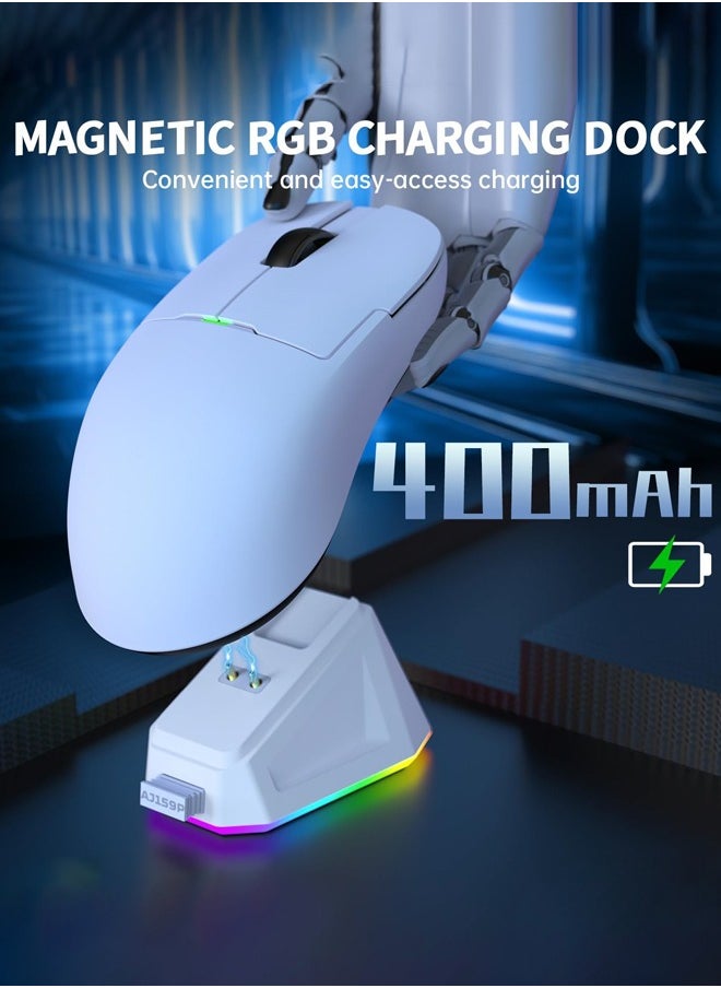 Ajazz - AJ159 Pro Gaming Mouse,2.4Ghz/Wired/Wireless Mice with Magnetic Charging Dock, Ultra-Light 56g, Pixart PAW3395 Sensor, 26000 DPI,  6 Programmable Buttons, 200Hrs Battery, for PC/MAC,white - Image 1