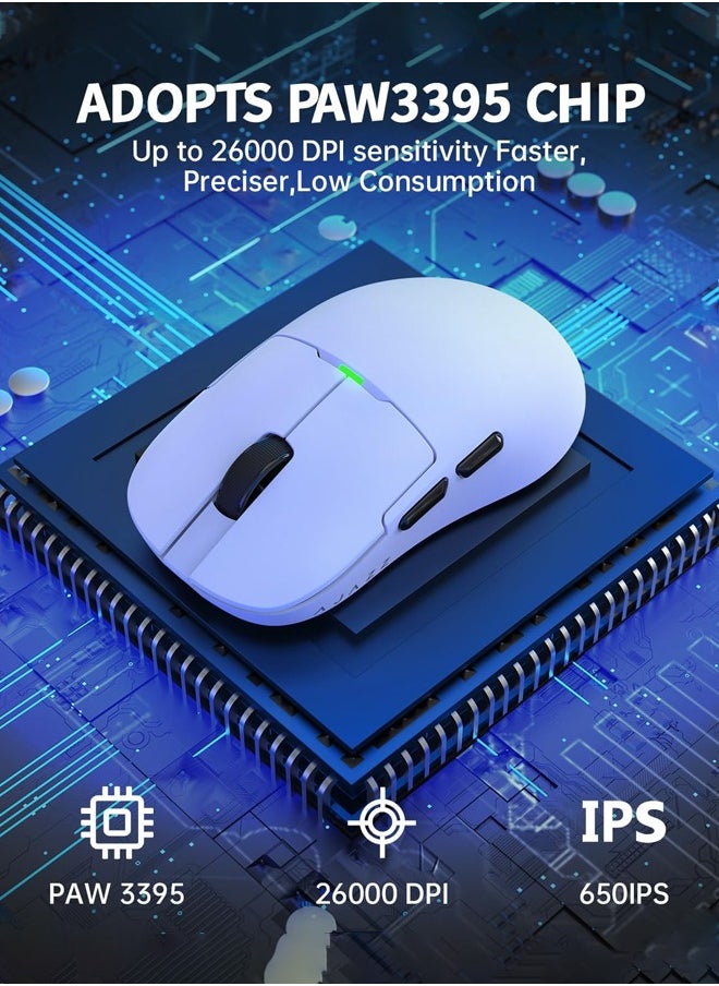 Ajazz - AJ159 Pro Gaming Mouse,2.4Ghz/Wired/Wireless Mice with Magnetic Charging Dock, Ultra-Light 56g, Pixart PAW3395 Sensor, 26000 DPI,  6 Programmable Buttons, 200Hrs Battery, for PC/MAC,white - Image 1