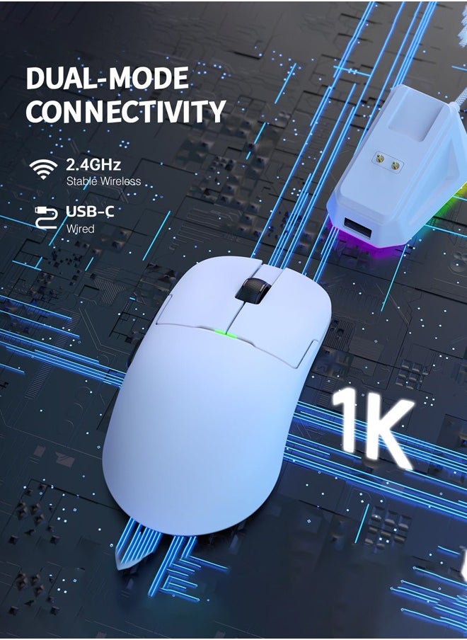 Ajazz - AJ159 Pro Gaming Mouse,2.4Ghz/Wired/Wireless Mice with Magnetic Charging Dock, Ultra-Light 56g, Pixart PAW3395 Sensor, 26000 DPI,  6 Programmable Buttons, 200Hrs Battery, for PC/MAC,white - Image 1