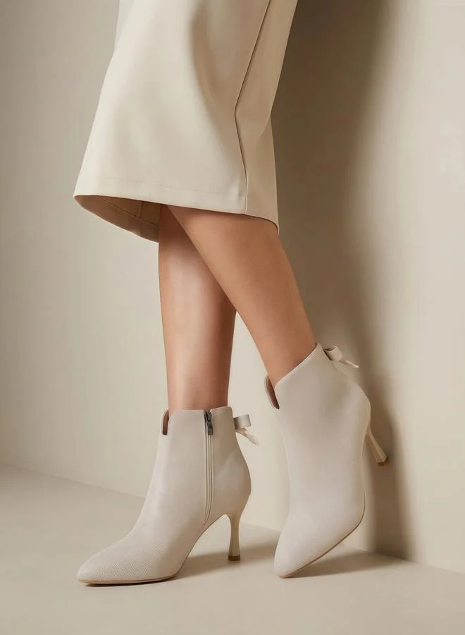 Take Two  Solid Textured Bow Detail Ankle Boots for Women | Best Price UAE