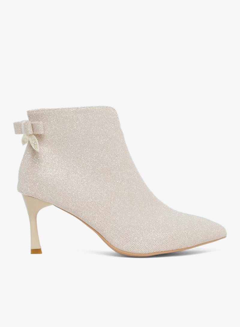 Take Two Solid Textured Bow Detail Ankle Boots - Image 1