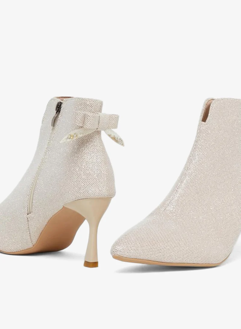 Take Two  Solid Textured Bow Detail Ankle Boots for Women | Best Price UAE