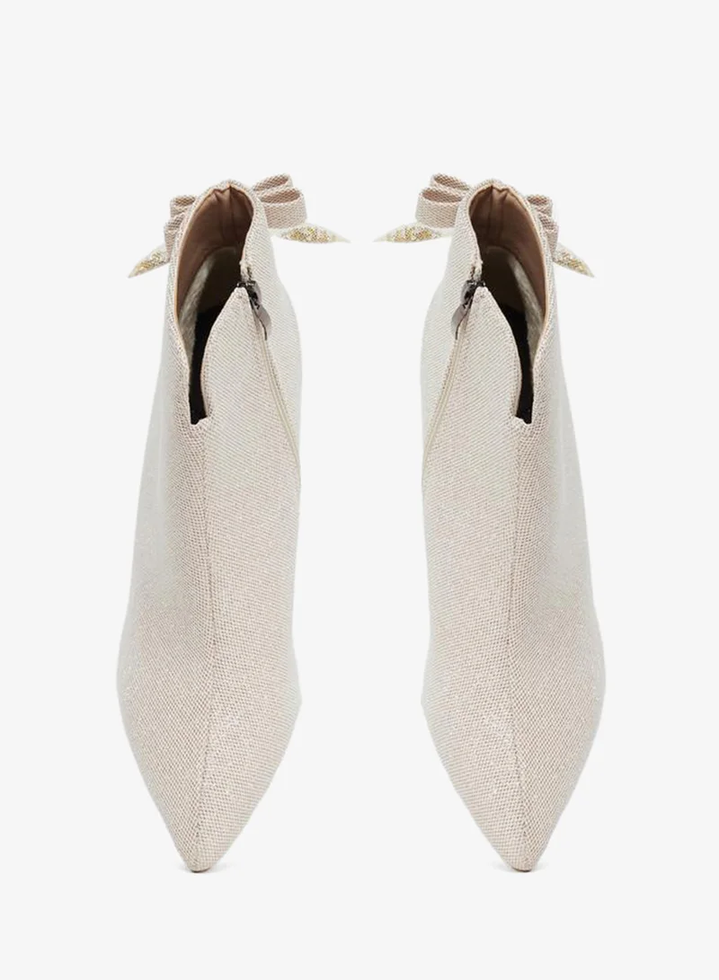 Take Two  Solid Textured Bow Detail Ankle Boots for Women | Best Price UAE