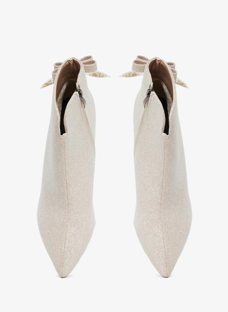 Take Two Solid Textured Bow Detail Ankle Boots - Image 5