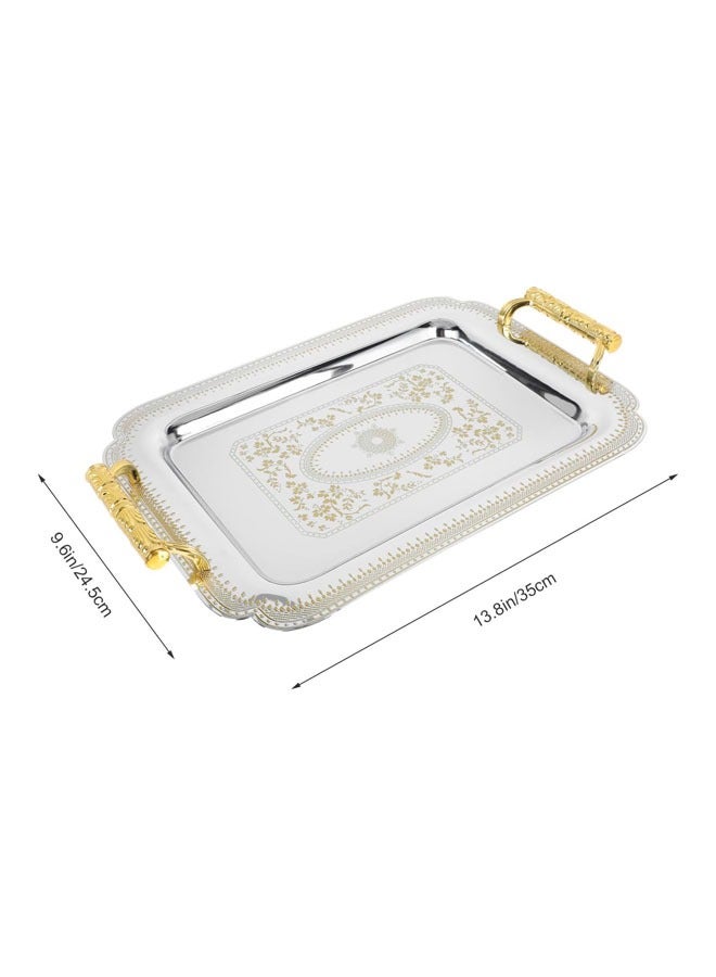 Rectangular Serving Tray, Stainless Steel Tea Drink Platter, Snack Tray, Breakfast Serving Platter with Handle for Food, Dessert, Fruit, Coffee, Tea, 35x24.5 CM, Gold