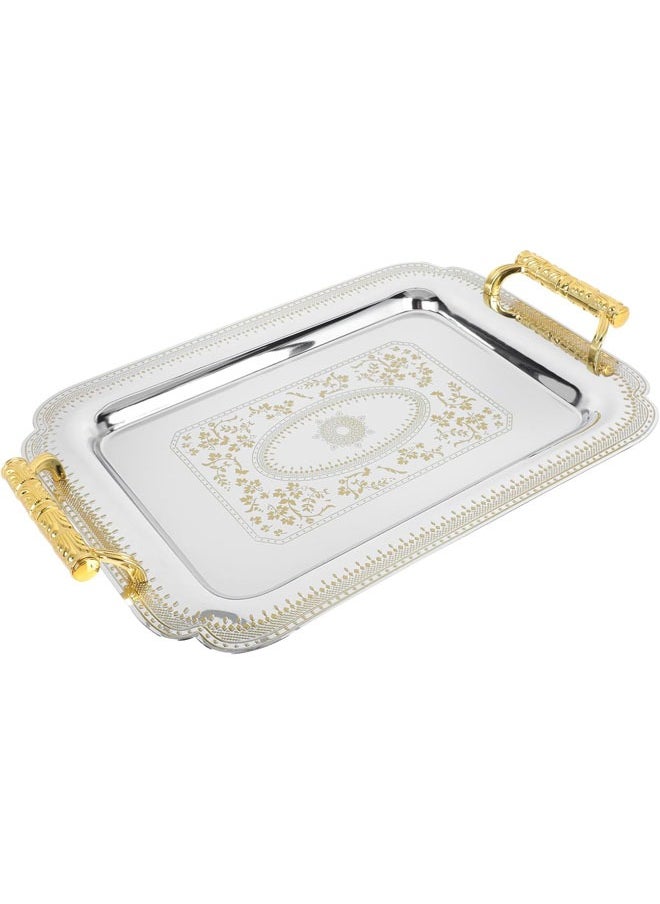 Hihonor Rectangular Serving Tray, Stainless Steel Tea Drink Platter, Snack Tray, Breakfast Serving Platter with Handle for Food, Dessert, Fruit, Coffee, Tea, 35x24.5 CM, Gold  - Image 1