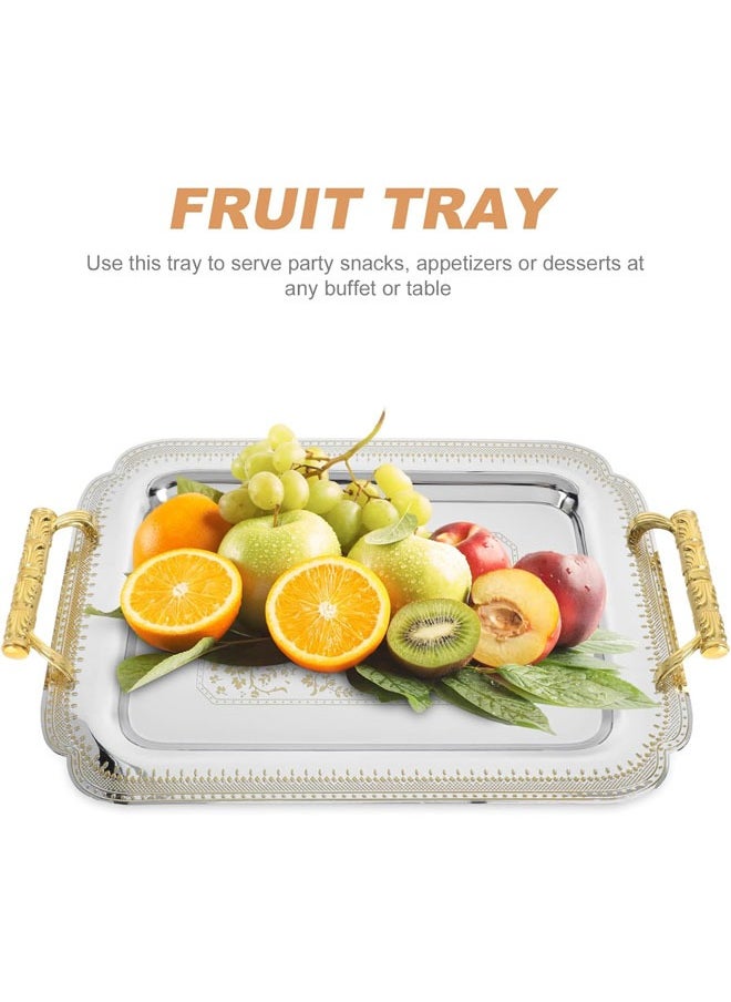 Hihonor Rectangular Serving Tray, Stainless Steel Tea Drink Platter, Snack Tray, Breakfast Serving Platter with Handle for Food, Dessert, Fruit, Coffee, Tea, 35x24.5 CM, Gold  - Image 5