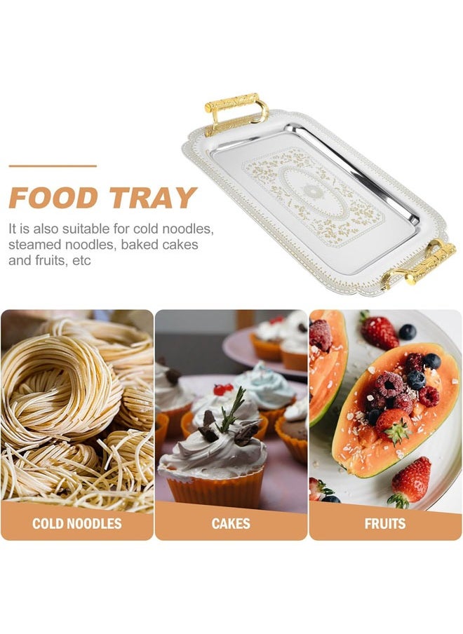 Hihonor Rectangular Serving Tray, Stainless Steel Tea Drink Platter, Snack Tray, Breakfast Serving Platter with Handle for Food, Dessert, Fruit, Coffee, Tea, 35x24.5 CM, Gold  - Image 4