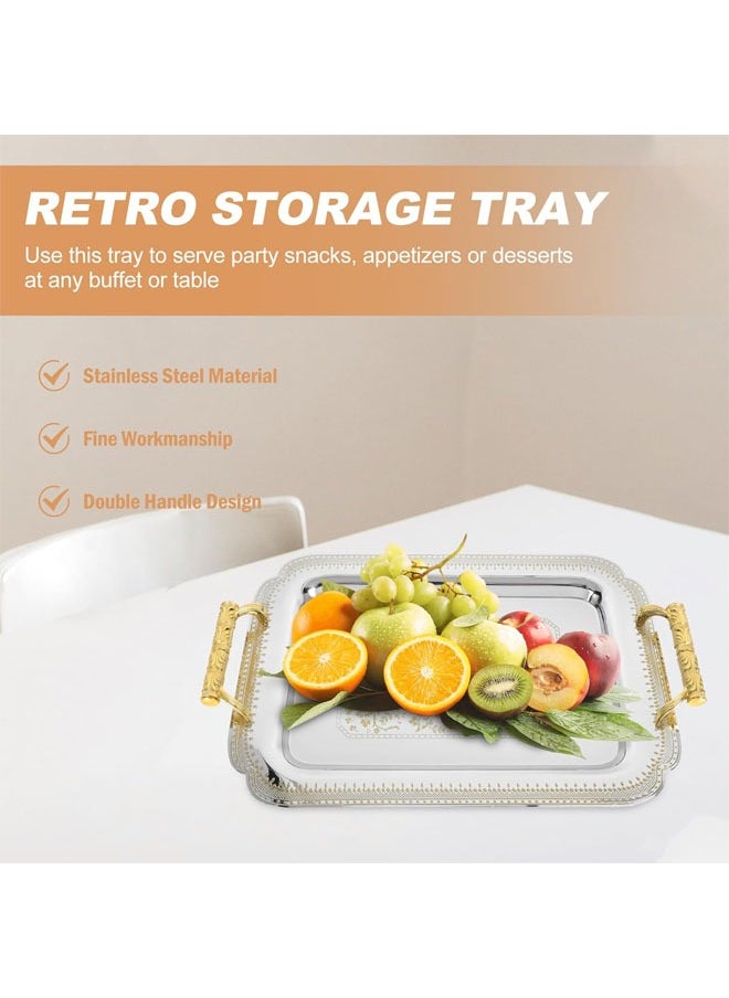 Hihonor Rectangular Serving Tray, Stainless Steel Tea Drink Platter, Snack Tray, Breakfast Serving Platter with Handle for Food, Dessert, Fruit, Coffee, Tea, 35x24.5 CM, Gold  - Image 3