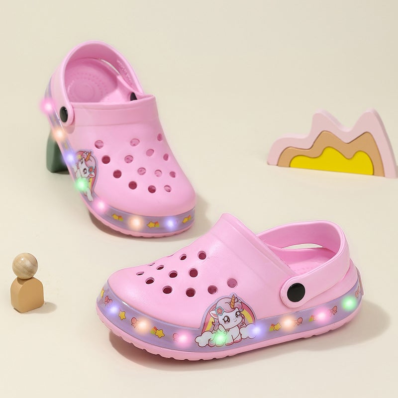 Children Led Hole Shoes Men And Women Toe Hole Shoes Cartoon Luminous Children Hole Shoes Sandals Slippers - Image 1