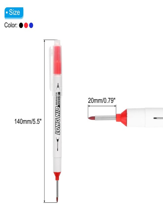 PATIKIL Deep Hole Marker Pens, 6Pcs Ink Waterproof Deep Reach Markers 20mm/0.79 Inch double-headed Long Nose Marker Scriber Pen for Woodworking Builders, Black, Red, Blue - Image 2