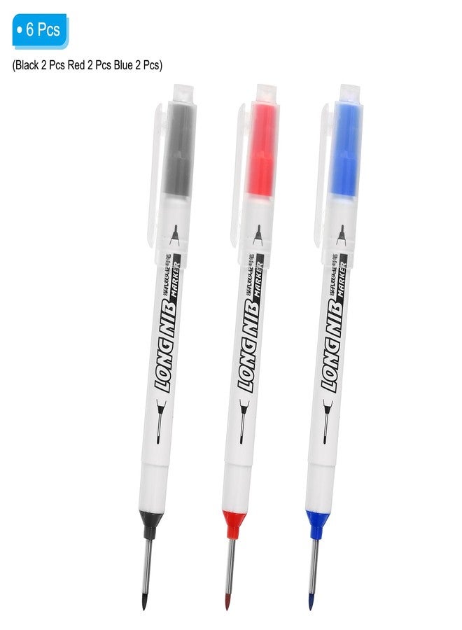 PATIKIL Deep Hole Marker Pens, 6Pcs Ink Waterproof Deep Reach Markers 20mm/0.79 Inch double-headed Long Nose Marker Scriber Pen for Woodworking Builders, Black, Red, Blue - Image 3
