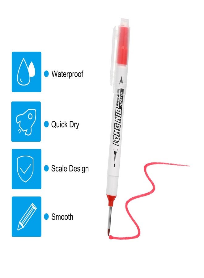 PATIKIL Deep Hole Marker Pens, 6Pcs Ink Waterproof Deep Reach Markers 20mm/0.79 Inch double-headed Long Nose Marker Scriber Pen for Woodworking Builders, Black, Red, Blue - Image 5