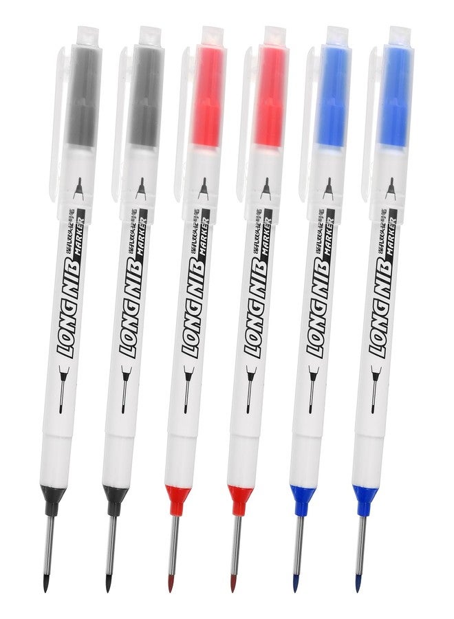 PATIKIL Deep Hole Marker Pens, 6Pcs Ink Waterproof Deep Reach Markers 20mm/0.79 Inch double-headed Long Nose Marker Scriber Pen for Woodworking Builders, Black, Red, Blue - Image 1