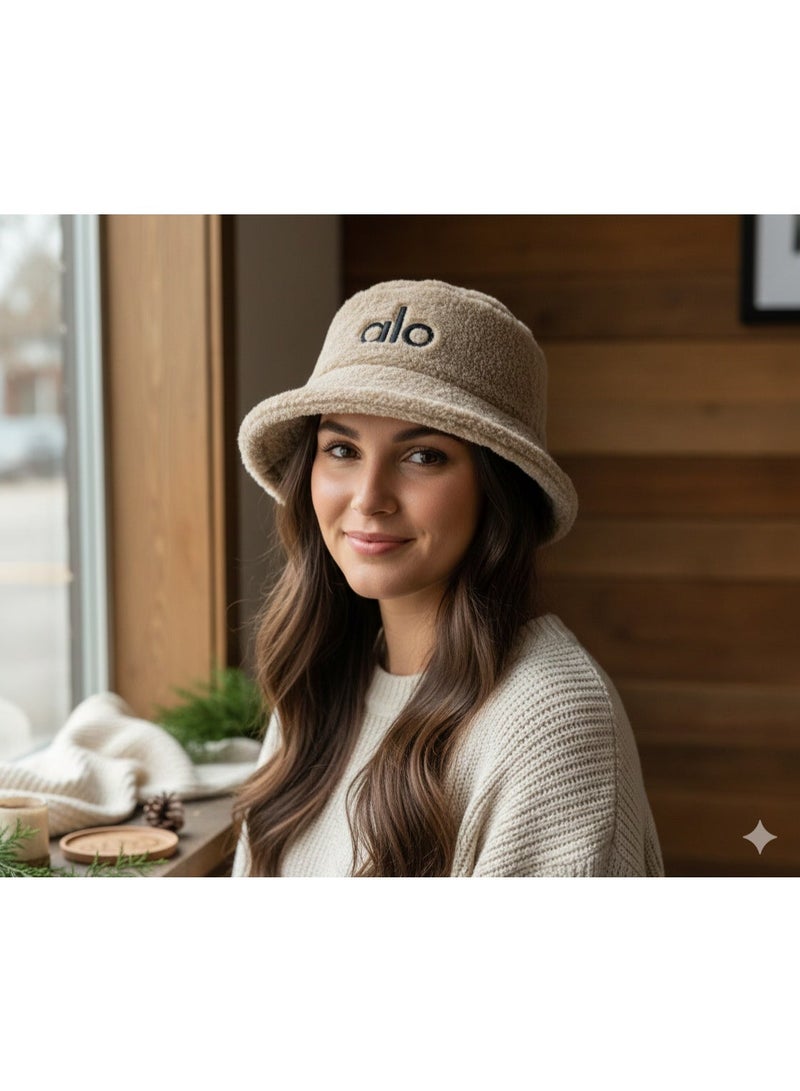 ألو قبعة شتوية فرو ناعم بتصميم Bucket Hat – دافئة وخفيفة – مناسبة للرجال والنساء- بيج - Image 2
