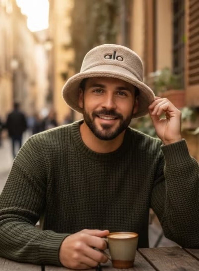 ألو قبعة شتوية فرو ناعم بتصميم Bucket Hat – دافئة وخفيفة – مناسبة للرجال والنساء- بيج - Image 4