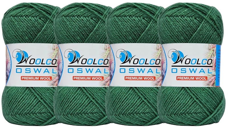 Woolco Oswal Microwool Acrylic Hand Knitting Yarn Pack of 4 Balls (100g Each), Soft Baby Yarn for Sweaters, Booties & DIY Knitting Projects – Baby Wool Thread for Beginners & Kids (Dark Pista) - Image 1