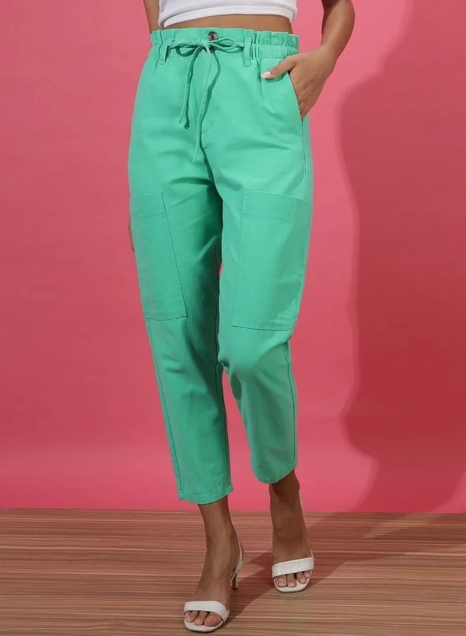 Women Regular Fit Solid High Rise Pant