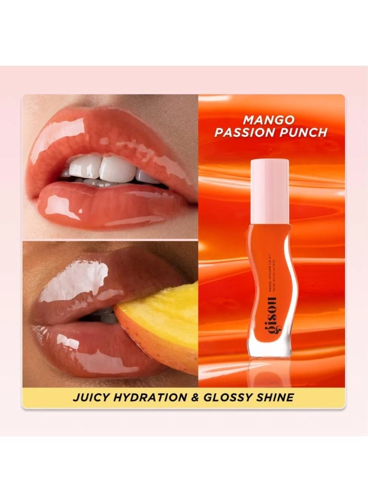 Gisou Honey Infused Hydrating Lip Oil, Nourishing Lip Moisturizer for Dry Lips, High Shine, Smooth Finish, Sheer Hot Coral Shade, Tropical Mango Passion Fruit Scent, Mango Passion Punch, 8ml - Image 2