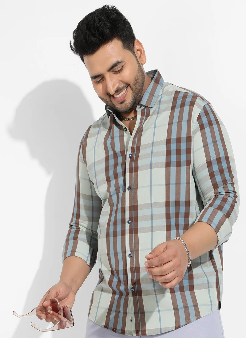 انستافاب بلس قميص رجالي مربعات أخضر حكيم